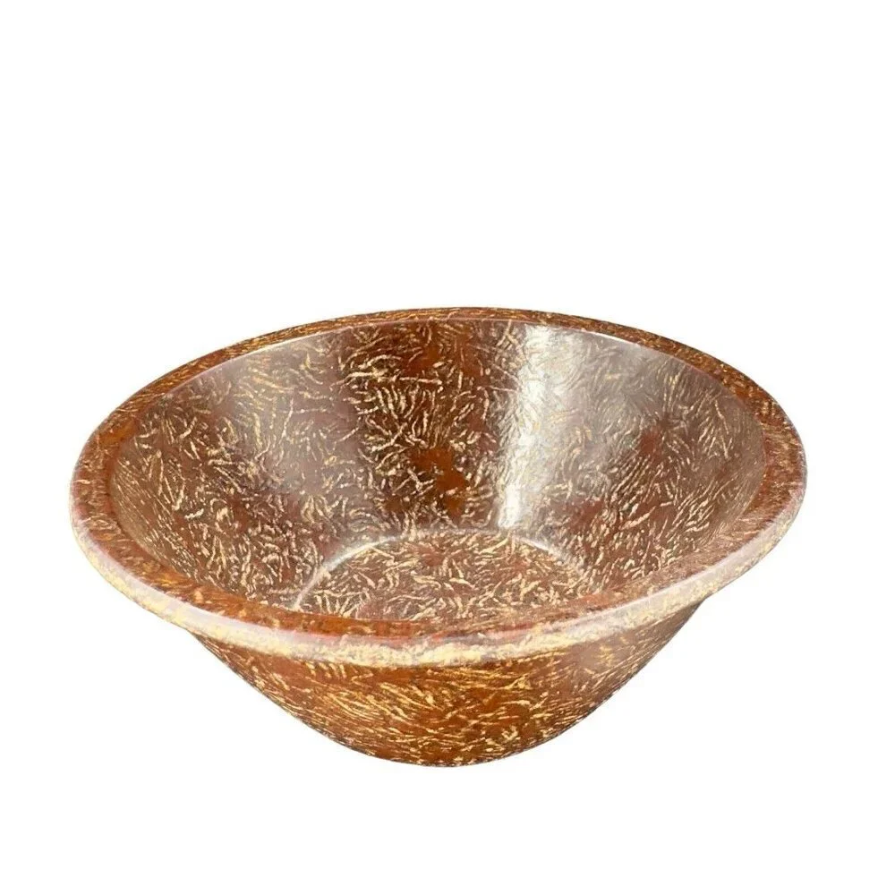 Vintage Permelite Melamine Faux‎ Wood USA Dish Bowl Marked On Bottom Set 2 Pcs